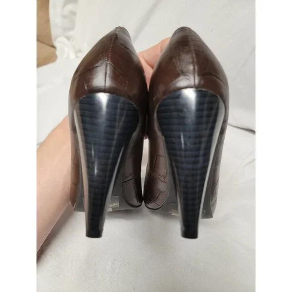 Henry Ferrera Venice Brown Platform Heel Pump Faux Croc Size 8.5 - Picture 5 of 8